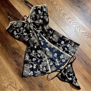 Satin Floral Lace Nightie Set Babydoll Vintage Inspired Negligee Lingerie